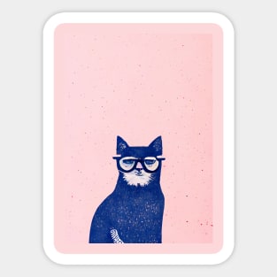 Terry the Hipster Cat Retro Poster Vintage Art Pastel Wall Blue Pink Illustration Sticker